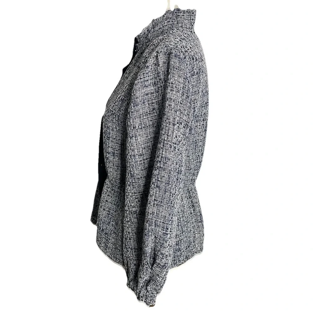 DONNA KARAN BLACK LABEL Tweed Peplum Jacket Zip Up Navy Blue‎ Medium